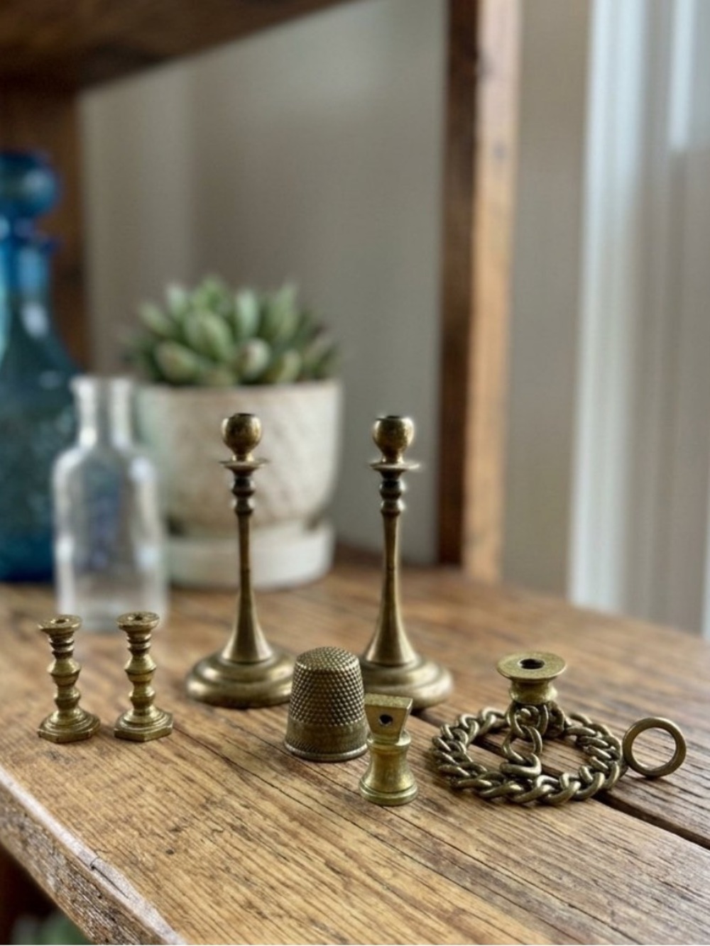Brass Miniature Set - candle holders 
Antique